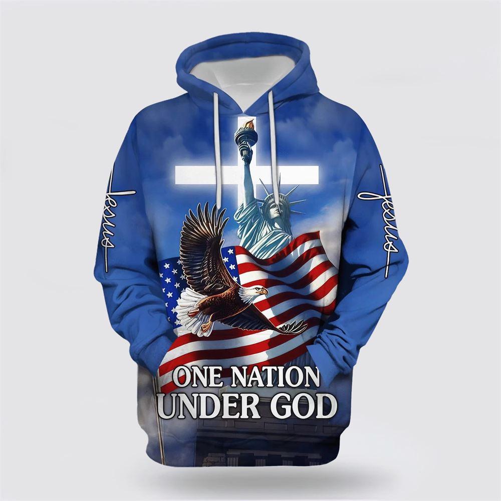 One Nation Under God American Flag All Over Print 3D Hoodie – Gifts For Christians