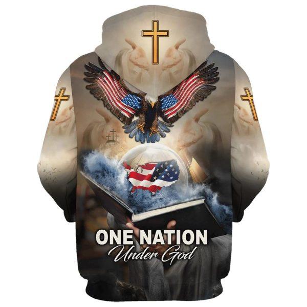 One Nation Under God American Flag Eagle God Hand All Over Print 3D Hoodie – Gifts For Christians
