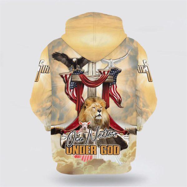 One Nation Under God American Flag Eagle Lion And Lamb All Over Print 3D Hoodie – Gifts For Christians