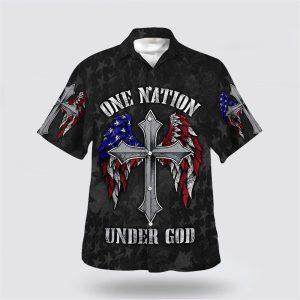 One Nation Under God American Flag With Cross Hawaiian Shirt Gifts For Christian Families 1 gcoyb2.jpg