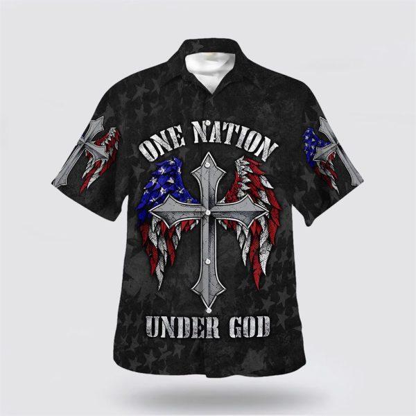 One Nation Under God American Flag With Cross Hawaiian Shirt – Gifts For Christian Families