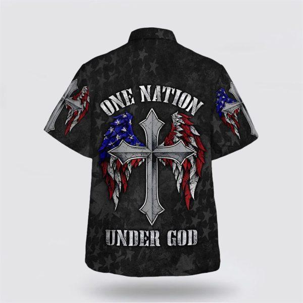 One Nation Under God American Flag With Cross Hawaiian Shirt – Gifts For Christian Families