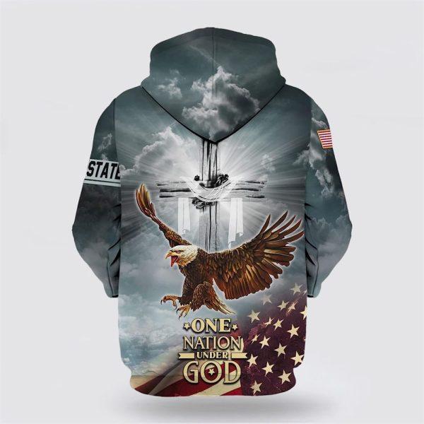 One Nation Under God American Flag With Jesus Cross All Over Print 3D Hoodie – Gifts For Christians