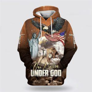 One Nation Under God Bald Eagle American Flag And Lion All Over Print 3D Hoodie Gifts For Christians 1 j2hmhf.jpg