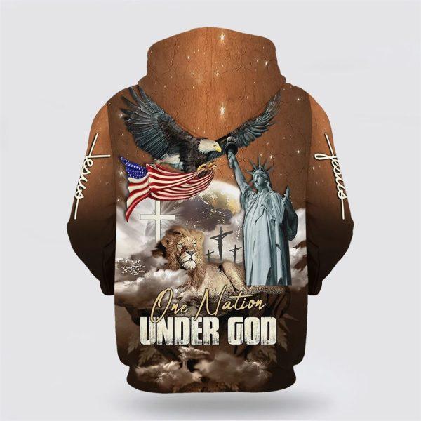 One Nation Under God Bald Eagle American Flag And Lion All Over Print 3D Hoodie – Gifts For Christians