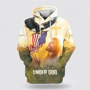 One Nation Under God Hoodie Jesus Bald Eagle American Flag All Over Print 3D Hoodie Gifts For Christians 1 wpmkzk.jpg