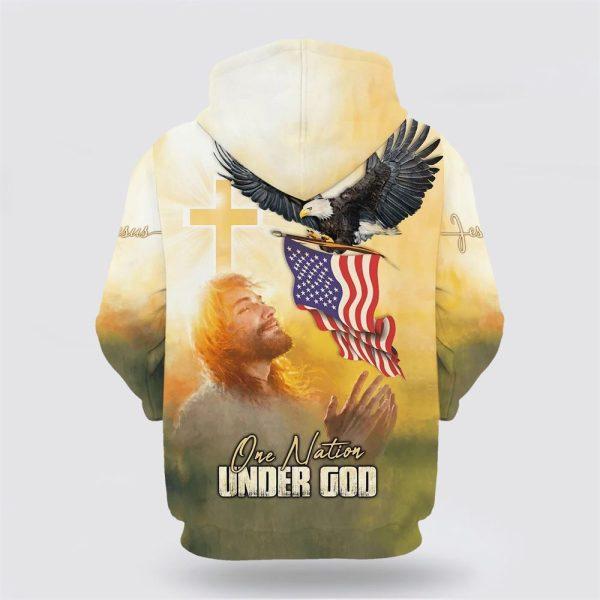 One Nation Under God Hoodie Jesus Bald Eagle American Flag All Over Print 3D Hoodie – Gifts For Christians