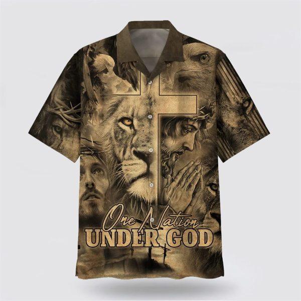 One Nation Under God Jesus And The Lion Of Judah Hawaiian Shirts – Gifts For Christian Families