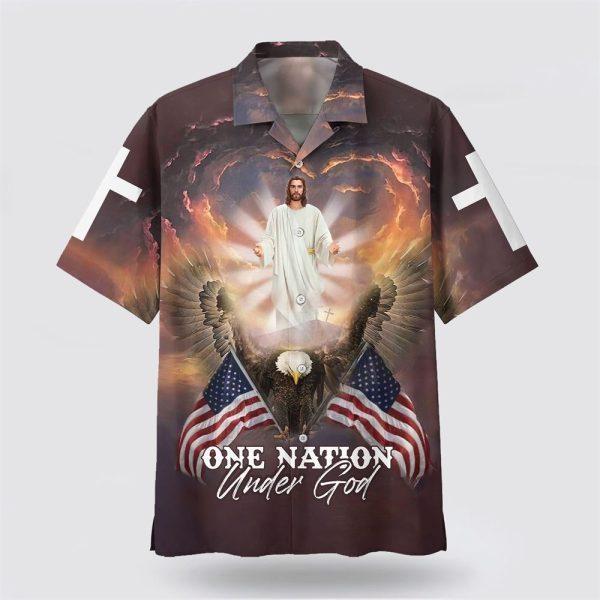 One Nation Under God Jesus Arms Wide Open Hawaiian Shirts – Gifts For Christian Families