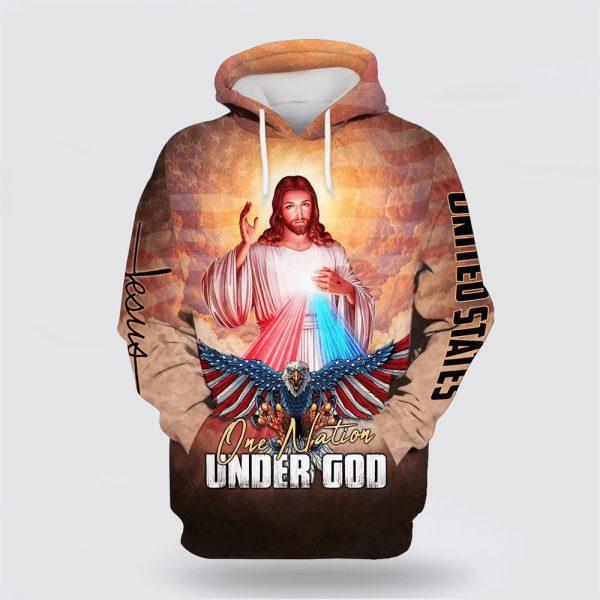 One Nation Under God Jesus Christ And Bald Eagle All Over Print 3D Hoodie – Gifts For Christians