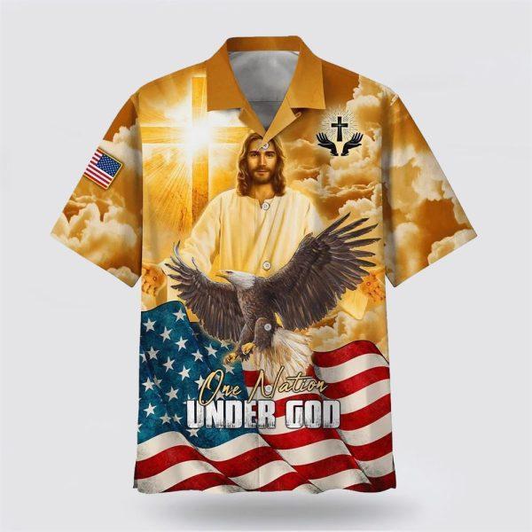 One Nation Under God Jesus Eagle American Hawaiian Shirt – Gifts For Christian Families
