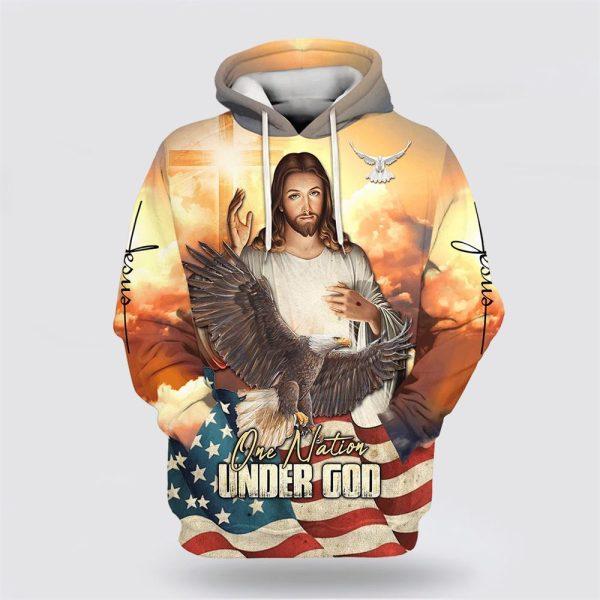 One Nation Under God Jesus Eagle Cross All Over Print 3D Hoodie – Gifts For Christians