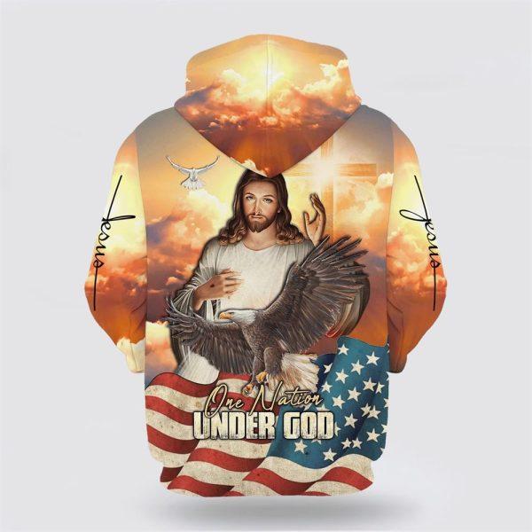 One Nation Under God Jesus Eagle Cross All Over Print 3D Hoodie – Gifts For Christians