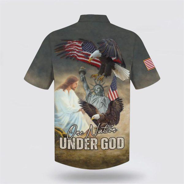 One Nation Under God Jesus Eagle Flag Statue Of Liberty Hawaiian Shirts – Gifts For Christian Families