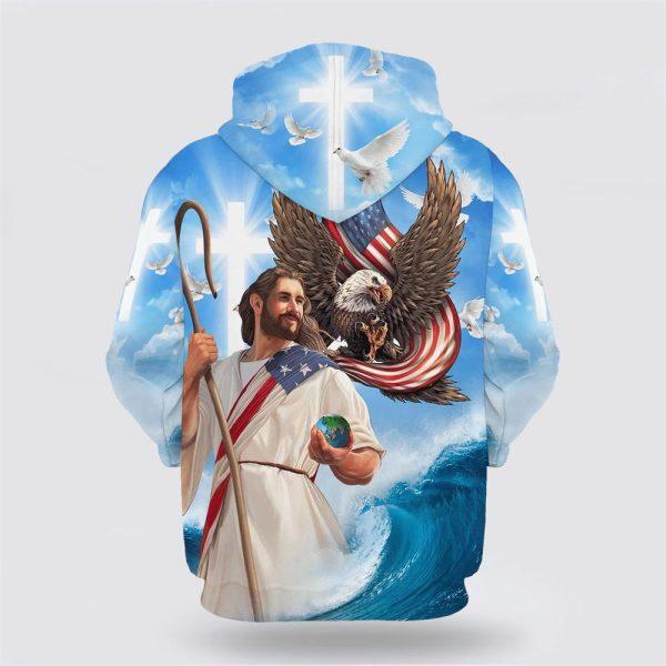 One Nation Under God Jesus Holding Earth All Over Print 3D Hoodie – Gifts For Christians