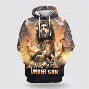 One Nation Under God Jesus Lion And Lamb All Over Print 3D Hoodie Gifts For Christians 1 y0u46f.jpg