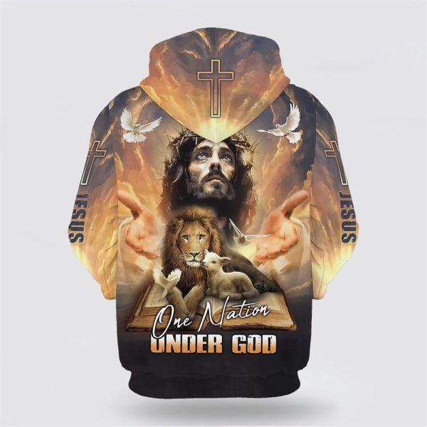 One Nation Under God Jesus Lion And Lamb All Over Print 3D Hoodie – Gifts For Christians