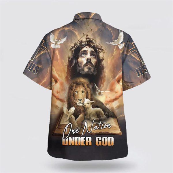 One Nation Under God Jesus Lion Cross Hawaiian Shirt – Gifts For Christian Families
