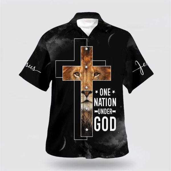 One Nation Under God Lion Cross Hawaiian Shirts For Men – Gifts For Christian Families