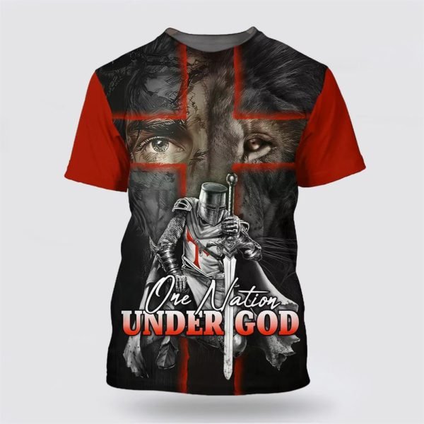 One Nation Under God Shirts  Warrior And Lion Cross – Gifts For Christians