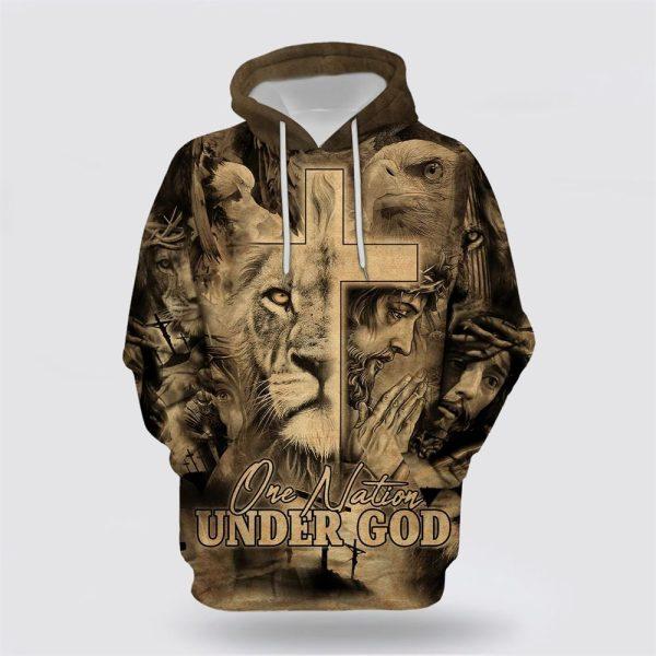 One Nation Under God The Cross Lion Of Judah All Over Print 3D Hoodie – Gifts For Christians