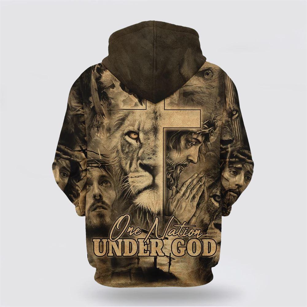 One Nation Under God The Cross Lion Of Judah All Over Print 3D Hoodie – Gifts For Christians