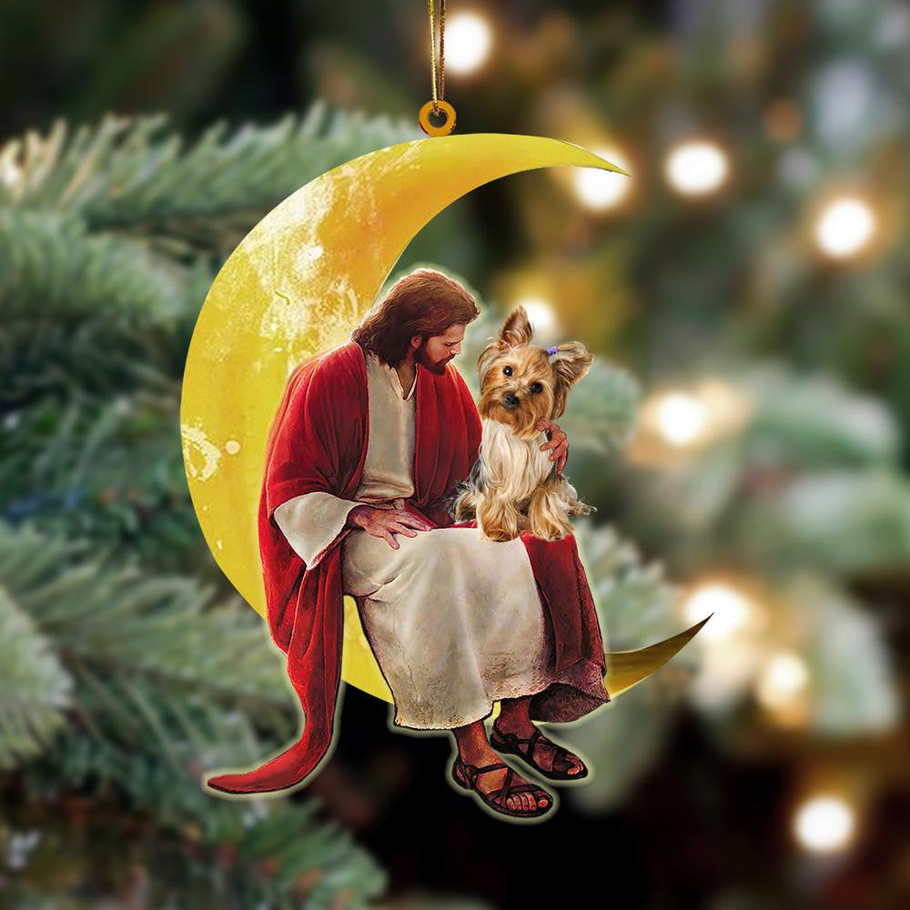 Pamaheart- Yorkshire Terrier And Jesus Sitting On The Moon Hanging Ornament, Car Ornament, Christmas Ornament Pamaheart- Yorkshire Terrier And Jesus Sitting On The Moon Hanging Ornament, Car Ornament, Christmas Ornament