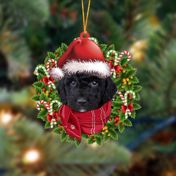 Pamaheart Black Goldendoodle-Xmas Bandana Hanging Ornament, Happy Christmas Ornament, Car Ornament