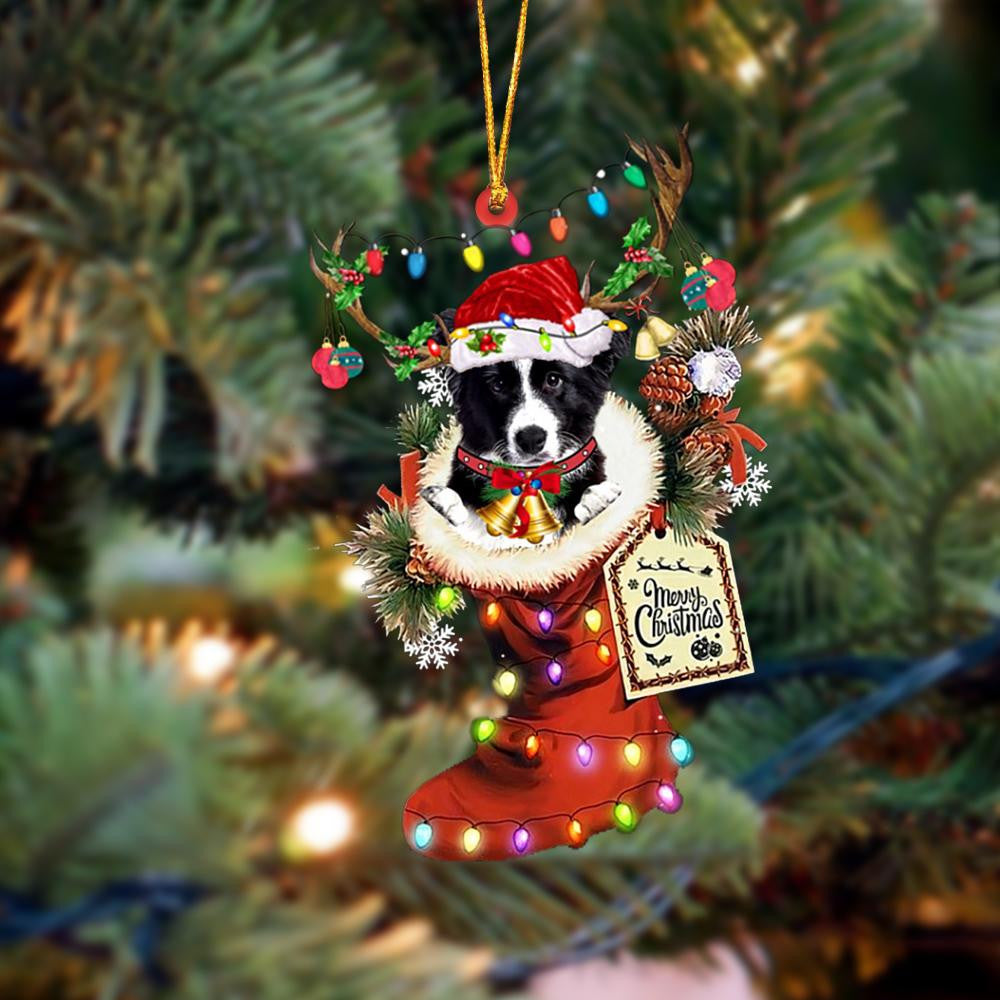 Pamaheart Border Collie-Xmas Boot-Two Sided Ornament, Happy Christmas Ornament, Car Ornament, Dog Memorial Gift Pamaheart Border Collie-Xmas Boot-Two Sided Ornament, Happy Christmas Ornament, Car Ornament, Dog Memorial Gift