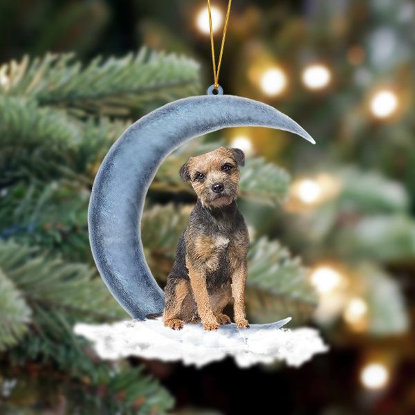 Pamaheart Border Terrier Sits On The Moon Hanging Ornament Dog Ornament, Car Ornament, Christmas Ornament