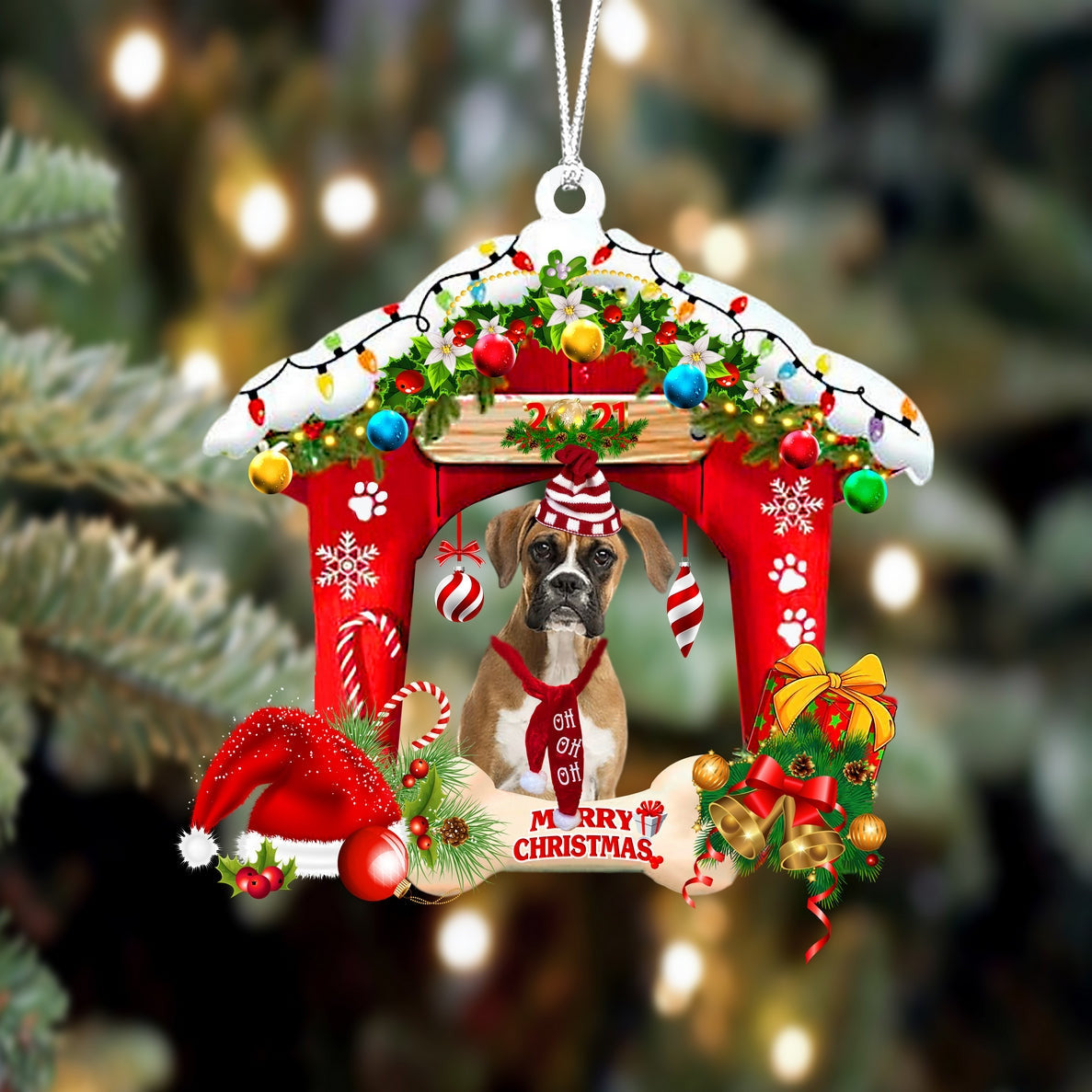Pamaheart Boxer-Christmas House Two Sided Ornament, Happy Christmas Ornament, Car Ornament, Dog Memorial Gift Pamaheart Boxer-Christmas House Two Sided Ornament, Happy Christmas Ornament, Car Ornament, Dog Memorial Gift
