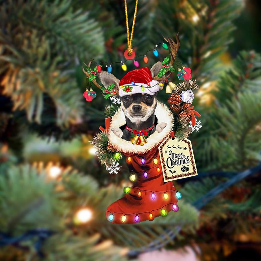 Pamaheart Chihuahua-Xmas Boot-Two Sided Ornament, Happy Christmas Ornament, Car Ornament, Dog Memorial Gift Pamaheart Chihuahua-Xmas Boot-Two Sided Ornament, Happy Christmas Ornament, Car Ornament, Dog Memorial Gift