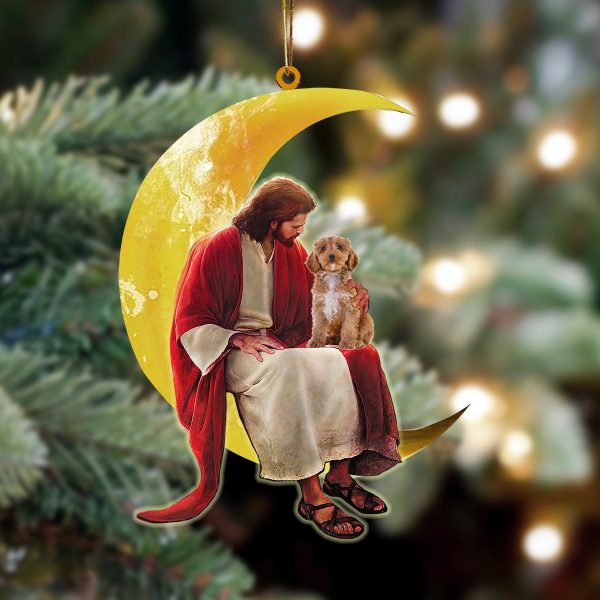 Pamaheart Cockapoo 02 And Jesus Sitting On The Moon Hanging Ornament Dog Ornament, Car Ornament, Christmas Ornament