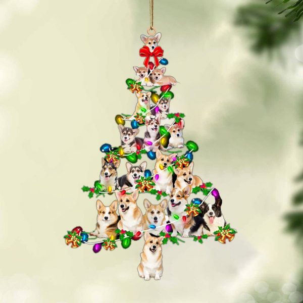 Pamaheart Corgi-Christmas Tree Lights-Two Sided Ornament, Happy Christmas Ornament, Car Ornament, Dog Memorial Gift