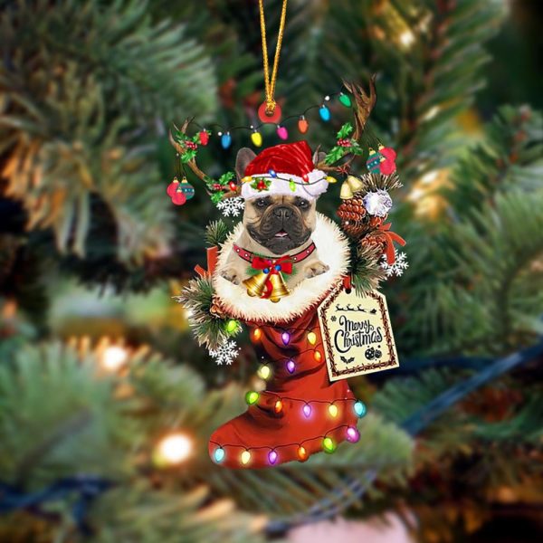 Pamaheart Fawn French Bulldog-Xmas Boot-Two Sided Ornament, Happy Christmas Ornament, Car Ornament