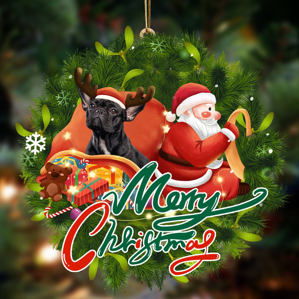 Pamaheart French Bulldog4-Santa & Dog Hanging Ornament, Happy Christmas Ornament, Car Ornament Pamaheart French Bulldog4-Santa & Dog Hanging Ornament, Happy Christmas Ornament, Car Ornament