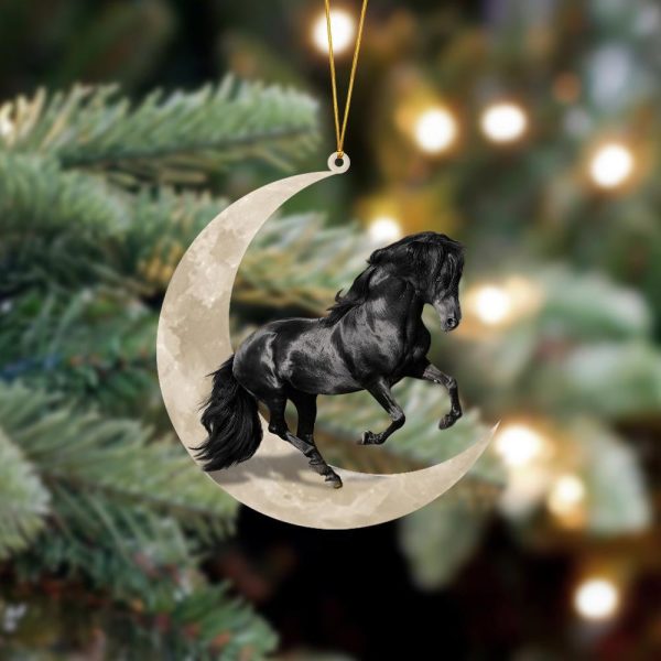 Pamaheart Friesian Horse Sits On The Moon Hanging Ornament Dog Ornament, Car Ornament, Christmas Ornament