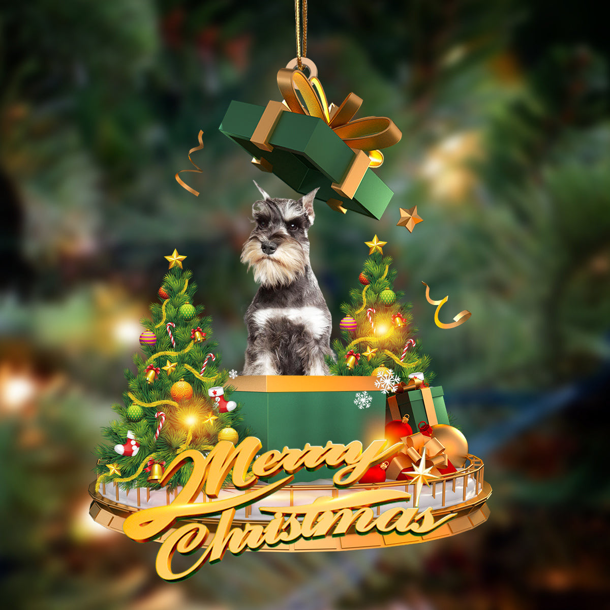 Pamaheart Schnauzer Christmas Gifts Dogs Hanging Ornament, Happy Christmas Ornament, Car Ornament