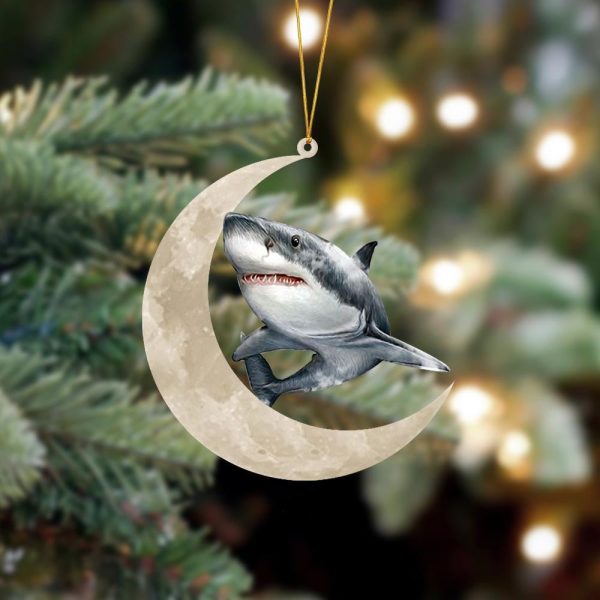 Pamaheart Shark Sits On The Moon Hanging Ornament Dog Ornament, Car Ornament, Christmas Ornament
