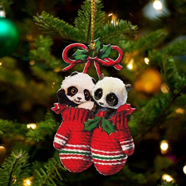 Panda Inside Your Gloves Christmas Holiday-Two Sided Christmas Plastic Hanging Ornament