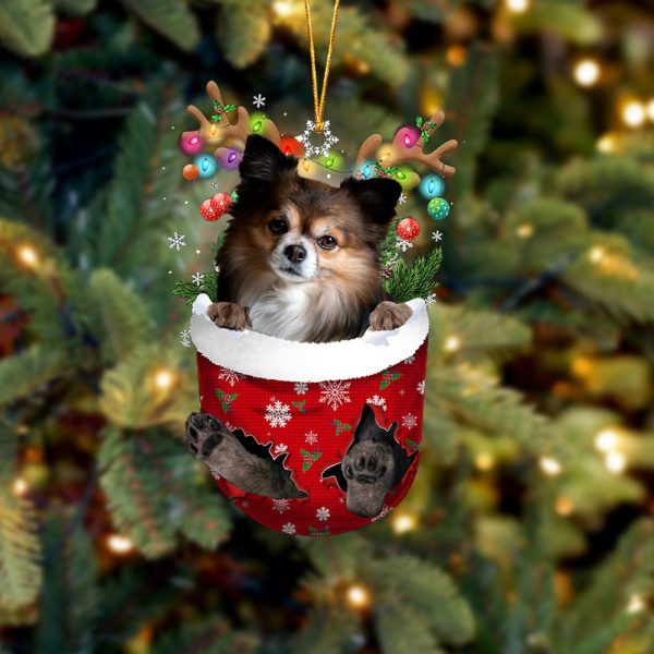 Papillon In Snow Pocket Christmas Ornament – Flat Acrylic Dog Ornament – Dog Memorial Gift