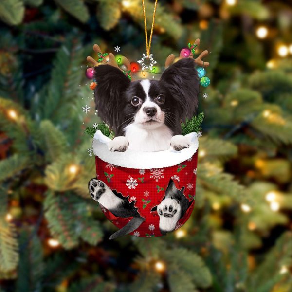 Papillon In Snow Pocket Christmas Ornament – Flat Acrylic Dog Ornament – Funny Ornament