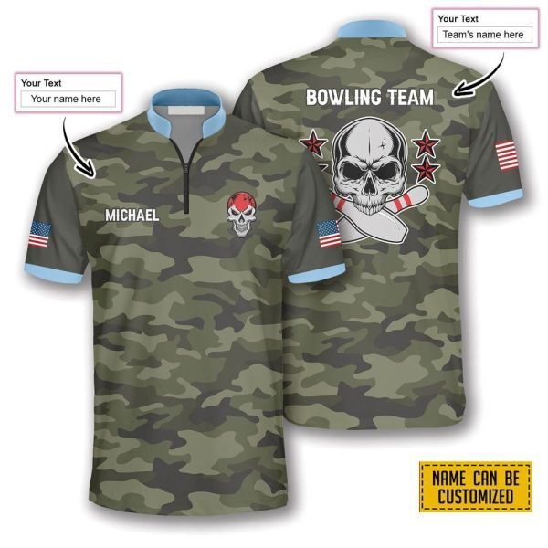 Passionate Skull Camo Bowling Personalized Names And Team Jersey Shirt – Gift For Bowling Enthusiasts
