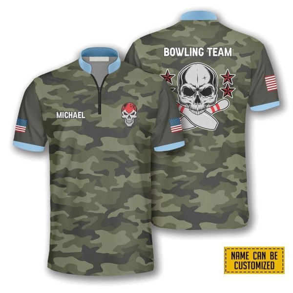 Passionate Skull Camo Bowling Personalized Names And Team Jersey Shirt – Gift For Bowling Enthusiasts