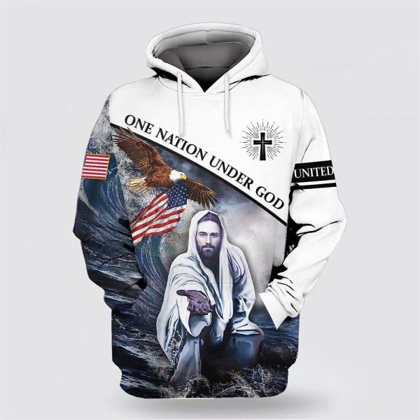 Patriot Eagle Flag One Nation Under God Jesus Cross All Over Print 3D Hoodie – Gifts For Christians