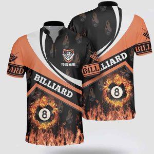 Personalized Billiard 8 Ball Fire Flame Orange Billiard Jerseys  Shirt