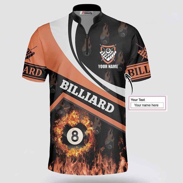 Personalized Billiard 8 Ball Fire Flame Orange Billiard Jerseys  Shirt