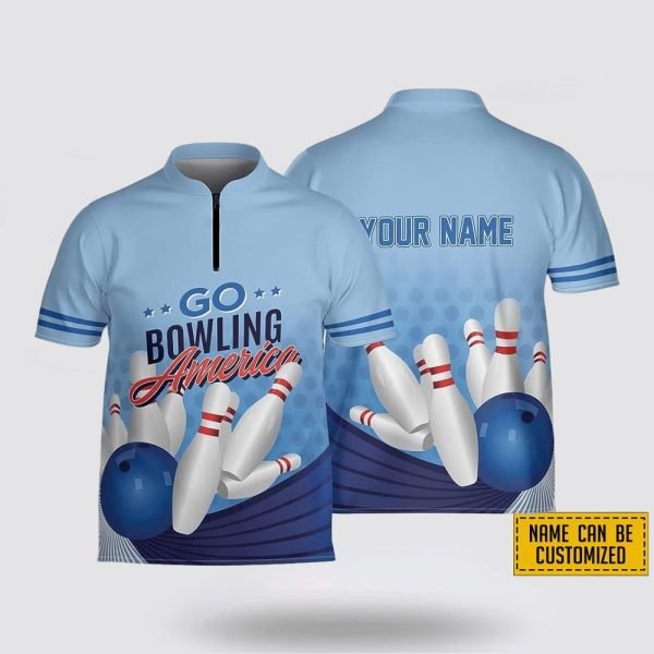 Personalized Blue Go Bowling America Bowling Jersey Shirt – Perfect Gift for Bowling Fans