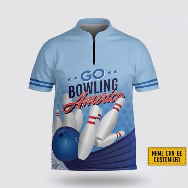 Personalized Blue Go Bowling America Bowling Jersey Shirt – Perfect Gift for Bowling Fans