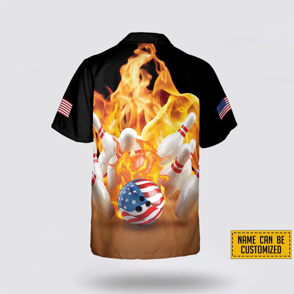 Personalized Bowling American Flag Ball Fire Pattern Bowling Hawaiin Shirt – Beachwear Gift For Bowler